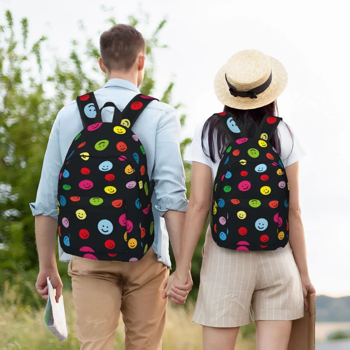 Sac à Dos en Polaire avec Visage Coloré pour Homme et Femme, Cartable observateur en Toile pour Étudiant du Lycée