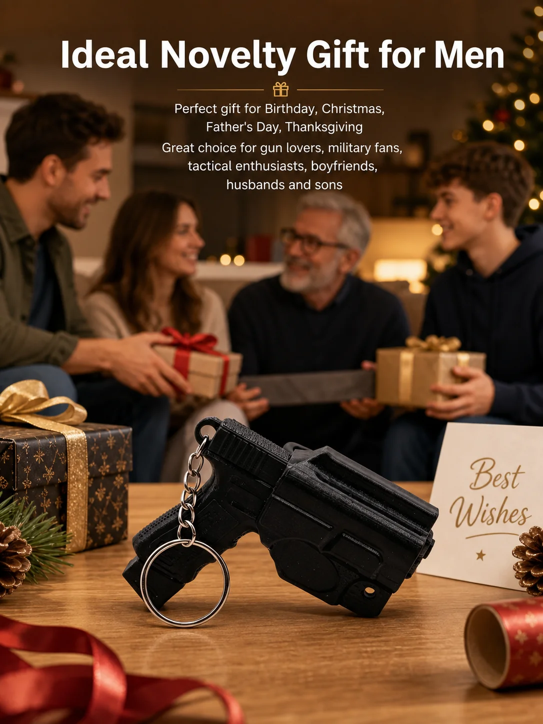 3D-gedruckter taktischer Mini-Pistolen-Schlüsselanhänger mit abnehmbarem Holster und Gürtelclip, EDC-Ausrüstung, originelles Geschenk für Männer, die Waffen lieben. – Detail 4