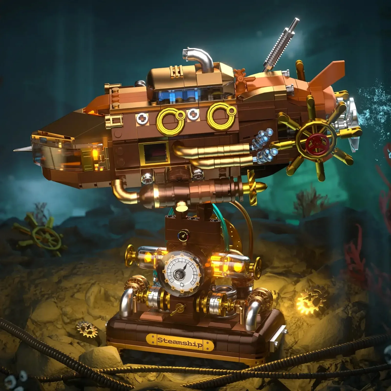 

740 шт. MOC глубоководная пароварка, лодка, набор технических строительных блоков со светодиодной подсветкой, модель «сделай сам», головоломка «сделай сам», развивающие кирпичи, подарок для детей