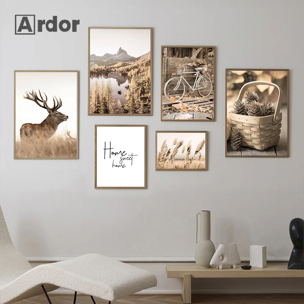 

Nordic Lake Leaves Nature Landscape Art Canvas Painting Reed Poster Deer Hay Print Wall Pictures Home Living Room Decor Gifts