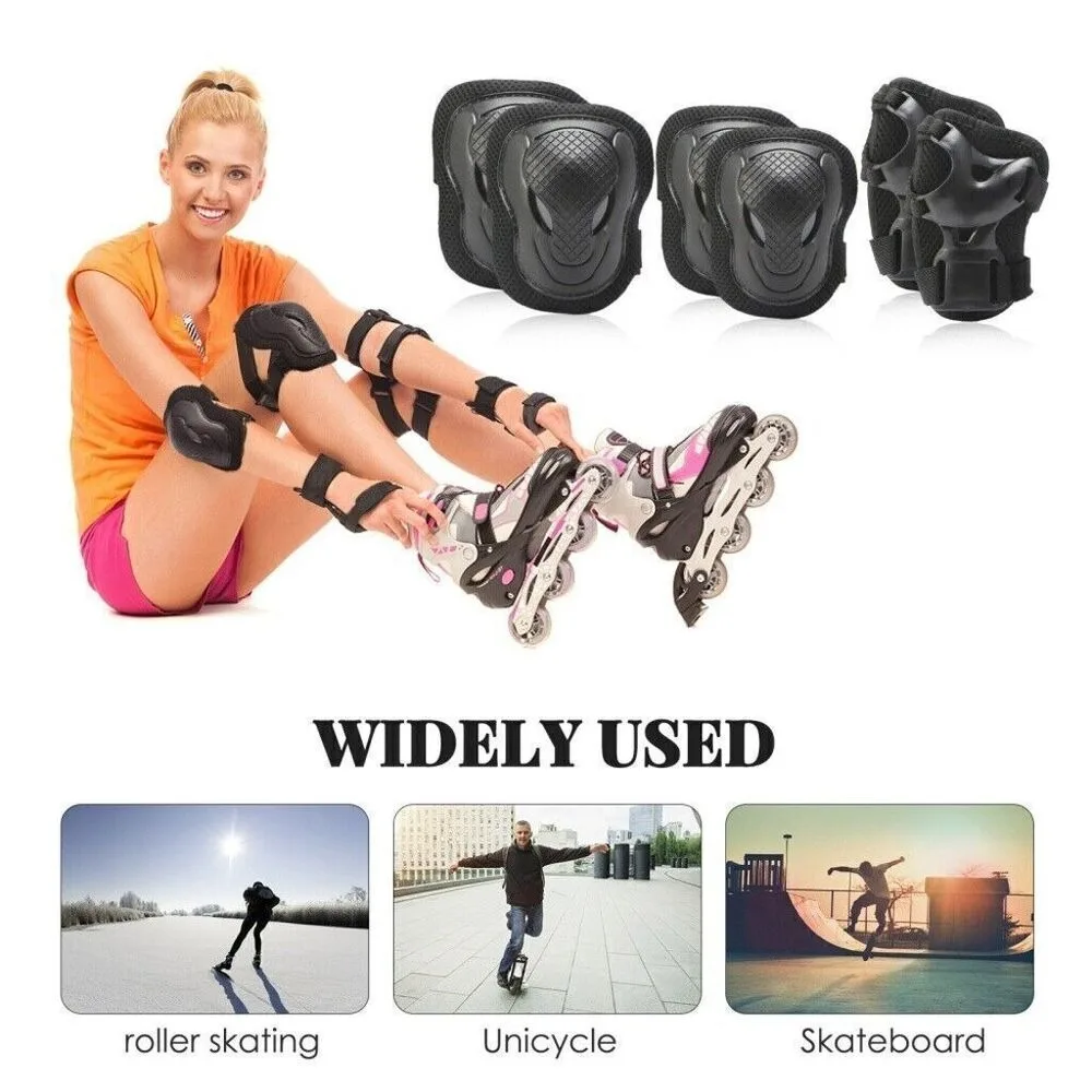 

Security Protected Elbow Wrist Knee Pads Black Durable Skate Roller Guard Sports Protective Gear Set Women Men Adult