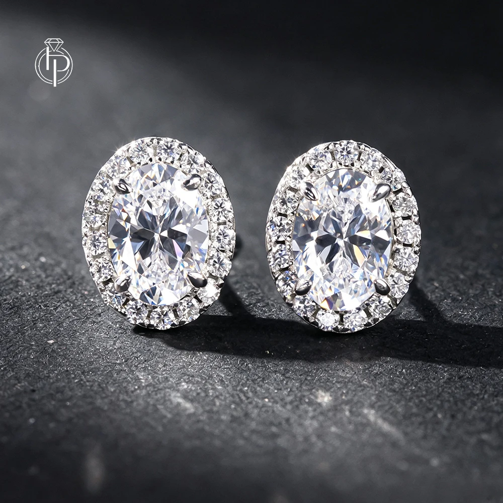 HORRIPAL D Color Oval Shaped Moissanite Earrings for Women 925 Sterling Silver fashion Engagement Party Jewelry Gift With GRA
