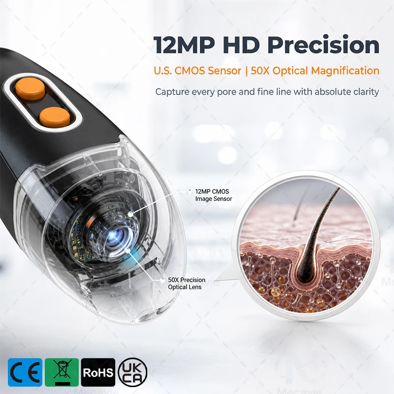 Professional AI Skin Analyzer Machine 12MP HD CMOS Sensor Triple Spectrum 50X Optical Magnification 10D Skin Detector for Beauty