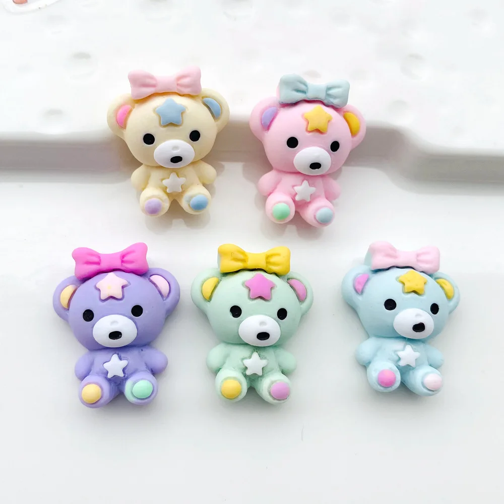 10Pcs Cartoon Bowknot Bear Flatback Resin Cabochon Embellishments for Scrapbooking Craft DIY Phone Case Decoration Accessories