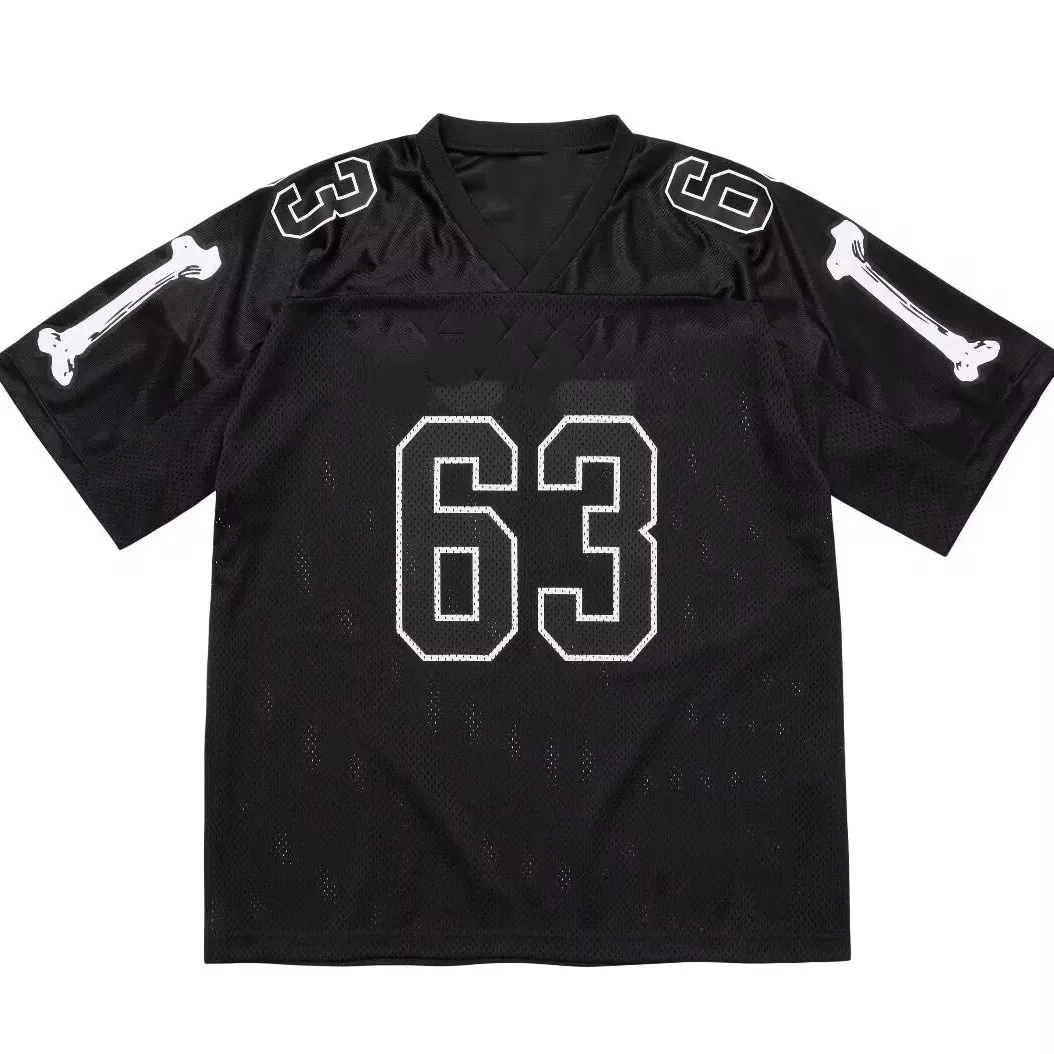 

Vuu Retro Sports Bones Fooall Jersey Short Sleeve T-Shirt Letter Print Mesh Breathable Unisex Standard Fit Non-fading