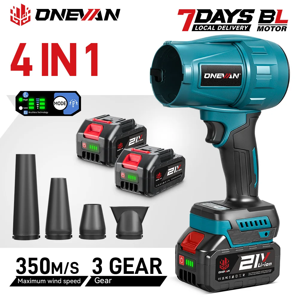 ONEVAN 3500W Brushless Electric Turbo Blower Cordless Handheld High Power Blower Snow Dust Blowing For Makita 18V Battery Pin