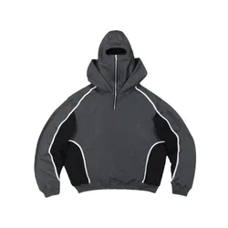2024 new autumn and winter men's and women's street fashion personalized splicing loose windproof double hat mask hoodie jacket