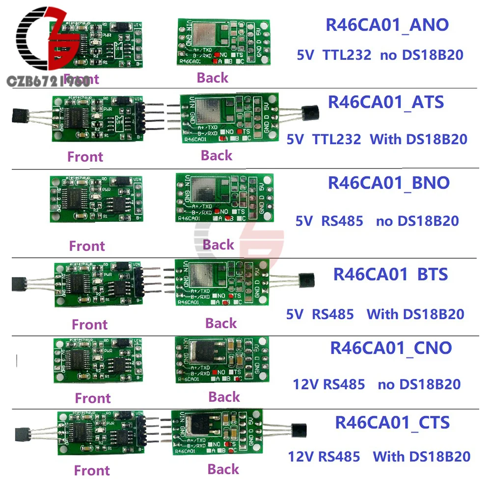 DC 5V 12V DS18B20 RS485 RS232 TTL Com UART Temperature Acquisition Sensor Modbus RTU for Arduino PC PLC MCU Acquisition Module