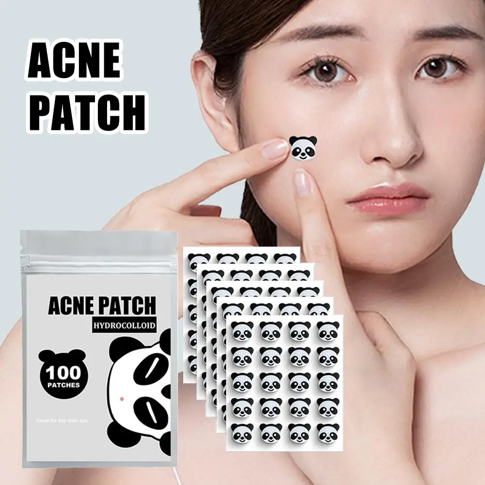 100 Counts Hydrocolloid Cute Panda Acne Pimple Patch For Face, Lovely Black Pandas Acne Spot Patch Invisible Zit Cover Stic F4K3