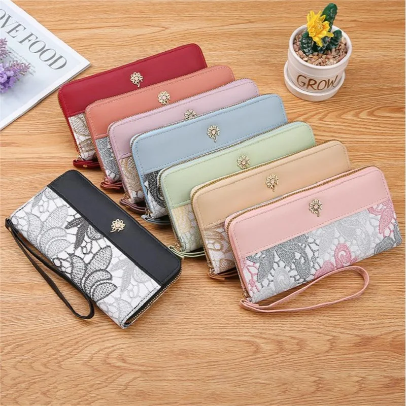 

Fashion Womens Wristlet Wallet Long Purse Clutch Large Capacity Woman Lady Leather Embroidery Credit Card Holder Purse Handbag