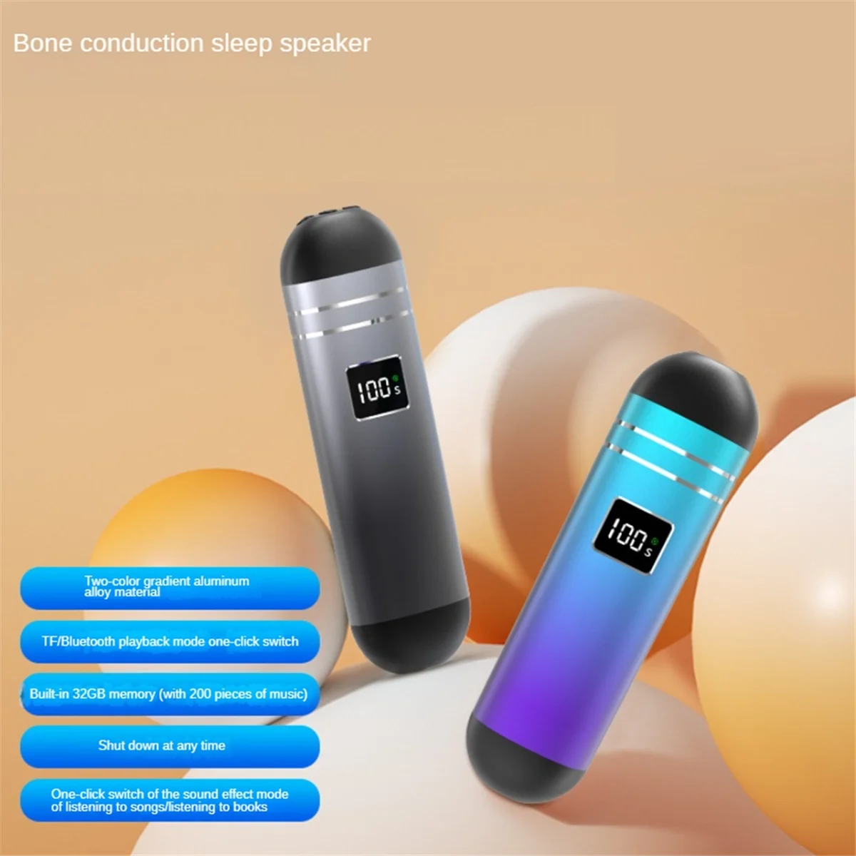 

Bluetooth Wireless Bone Conduction Pillow Speaker Portable Under Pillow Speaker Built-in 32GB TF Card for Sleeping Blue