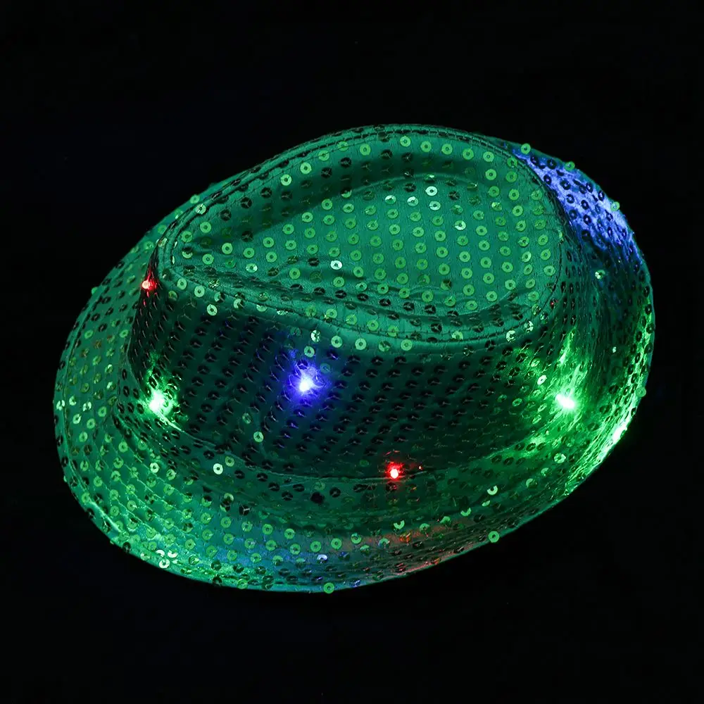 Stage Performance Flashing Light Up Led Fedora Trilby Jazz Hat Panama Cap Sequin