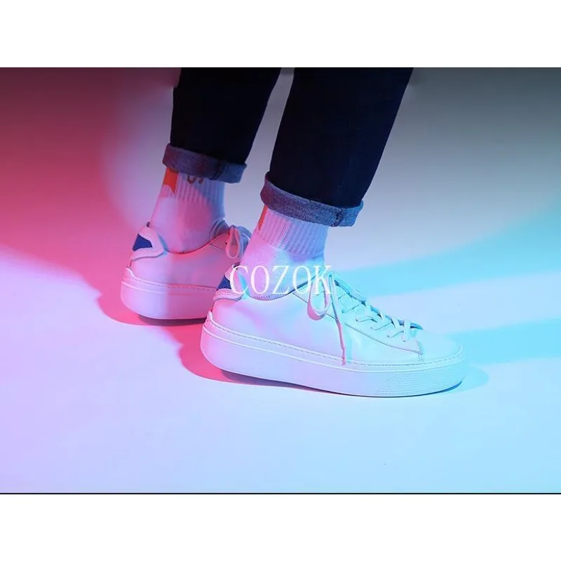 

New 2023 Men Small White Shoes Men's Genuine Cowhide Leather Thick-soled Couple Shoes Sneaker Luxury Designer Shoes