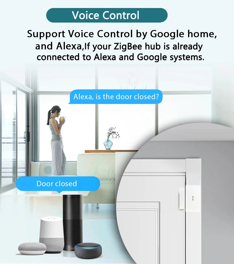 ZigBee Tuya Smart Door/Window Sensor Alarm, Door Open/Close Detector, Compatible with Alexa,Ewelink Hub