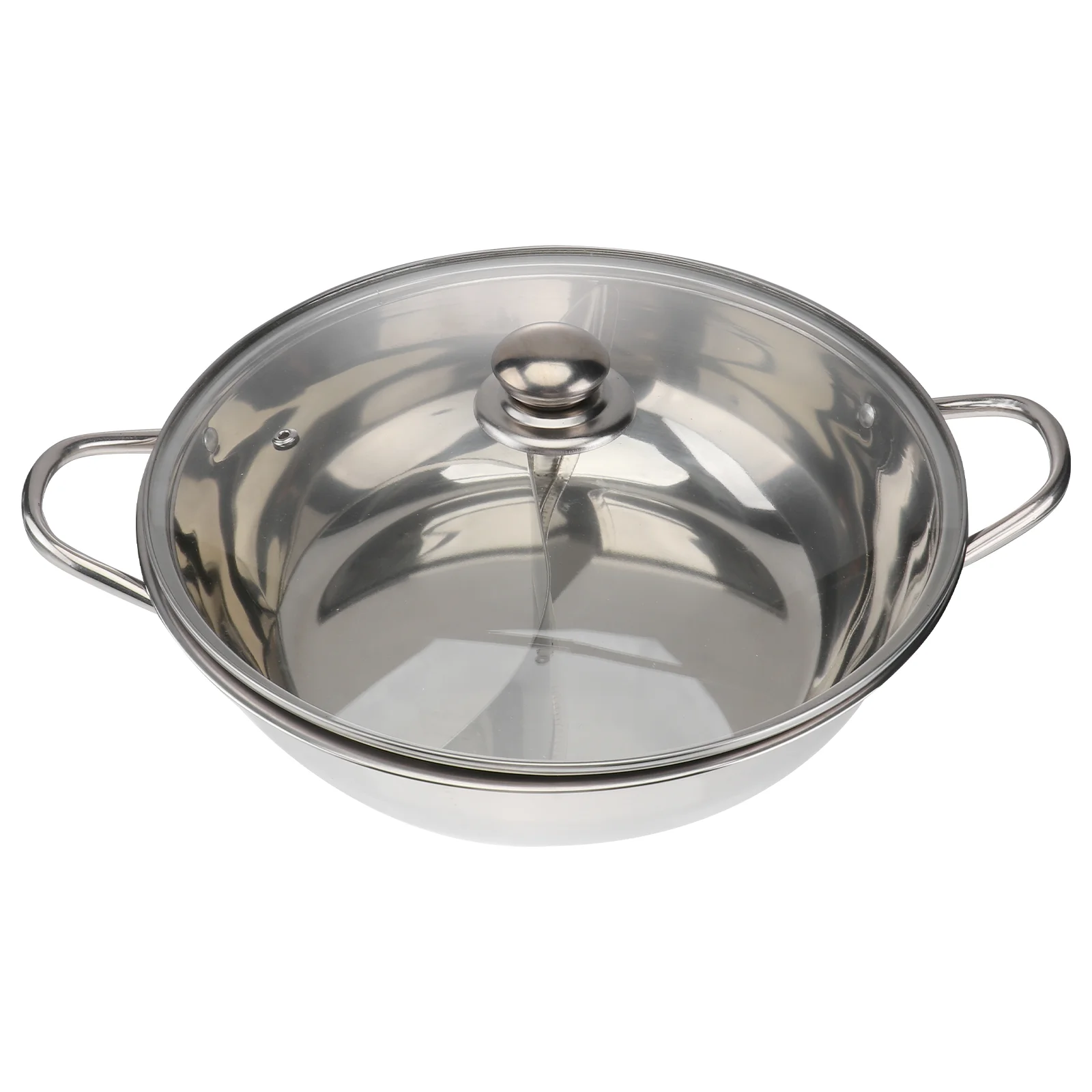 

Stainless Steel Mandarin Duck Pot Two Different Flavors Hot Cookware Metal Widened Handle Silver
