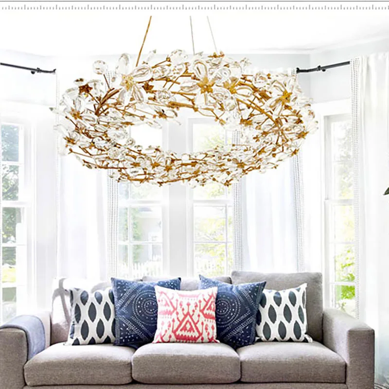 Petal Design Chandelier Crystal Luxury Living Room Flower Girl Bedroom LED Hanging Lamps Round Dining Room Decor Light Fixtures