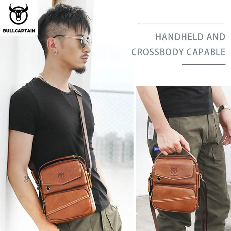 BULLCAPTAIN  Brand Leather Men Bag Casual Business Leather Mens Shoulder Messenger Bag Vintage Men\'s Crossbody Bag Male Bag