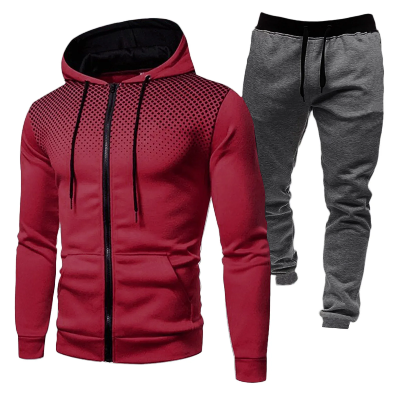 Tute da uomo sport invernali in pile a pois stampa cerniera abbigliamento sportivo Jogger felpa con cappuccio pantalone sportivo Streetwear pantaloni sportivi all'aperto