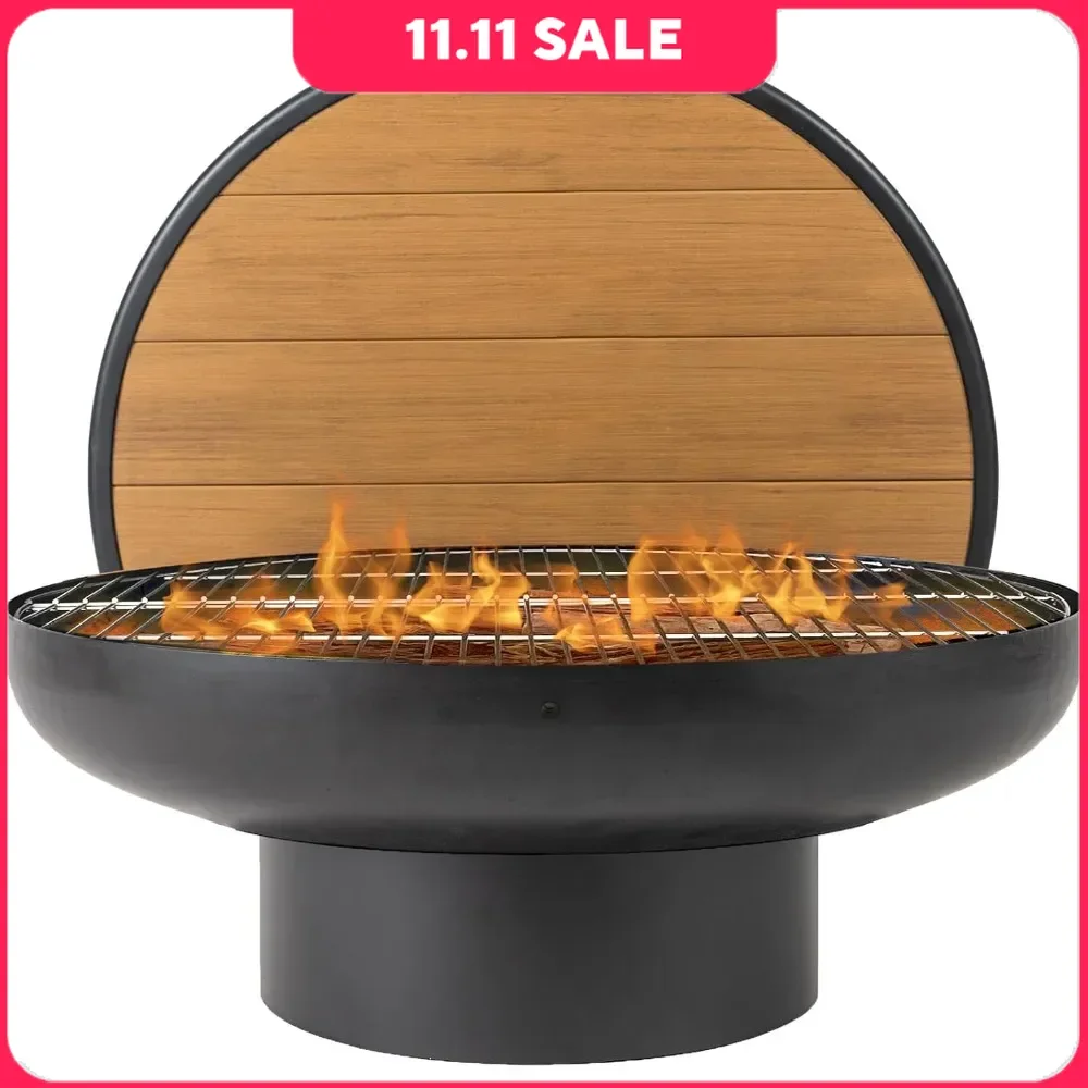 Gas Fire Pit Table 32-inch with Fires Pit Grill and Extra Thick, Heavy Duty Fire Bowl, Deep Outdoor Firepit, Outdoor Fire Pit