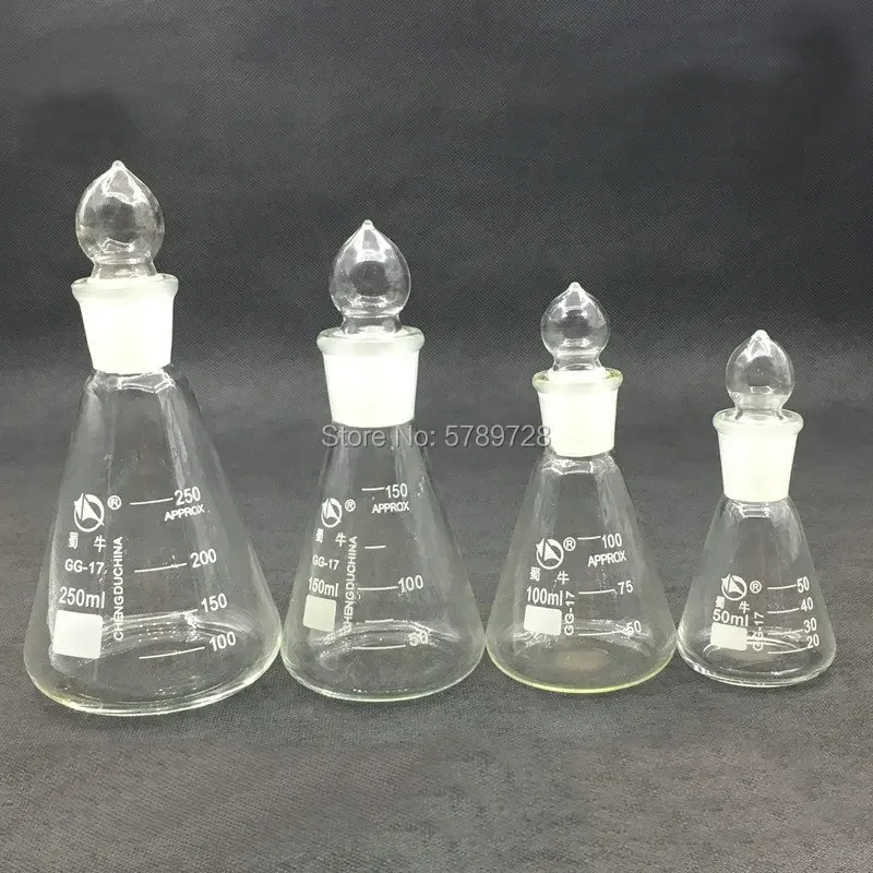 Lab Conical Borosilicate glass flask spherical frosted plug capacity 50ml 100ml 150ml 250ml 500ml 1000ml