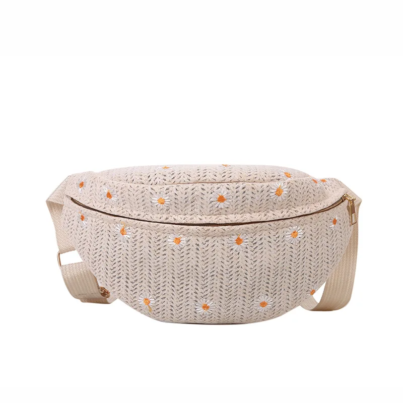 Women\'s Waist Bag Straw Woven Ladies Shoulder Crossbody Bags for Women 2023 Summer Fanny Pack Fashion Phone Female Chest Bag