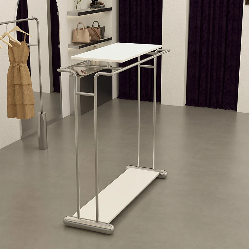 #Clothing display rack Stainless steel middle island rack Floor-to-ceiling double-row hanger Parallel bars Special shelf