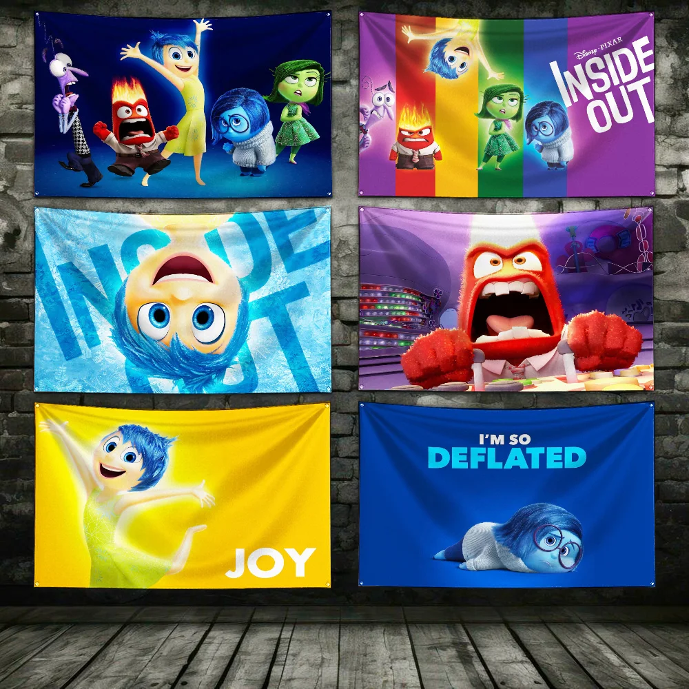 New Animation Inside Out 2 Flag Polyester Digital Printing Banner for Garage Wall Art Out Door Decoration With Brass Grommets