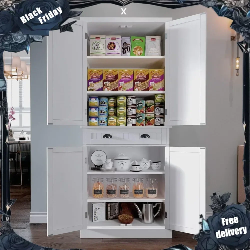 Kitchen Pantry Storage Cabinet with Drawer and Adjustable Shelves, Bathroom or Hallway