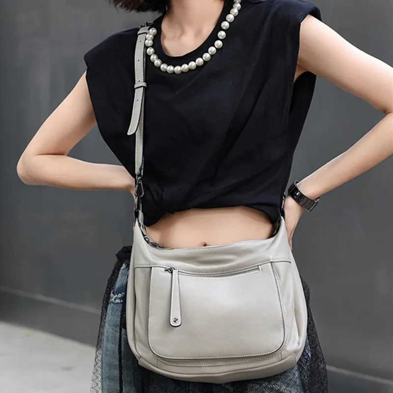 Women's Cow Genuine Leather Shoulder Bags Female Commuter Large Capacity Handbags Ladies Designer Luxury Cowhide Tote Bag Lady