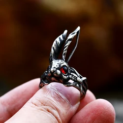 2022 new Steel Soldier Wholesale Unique Animal Jewelry Retro Punk Fashion Big Ear Carrot Shape Rabbit Ring For Women