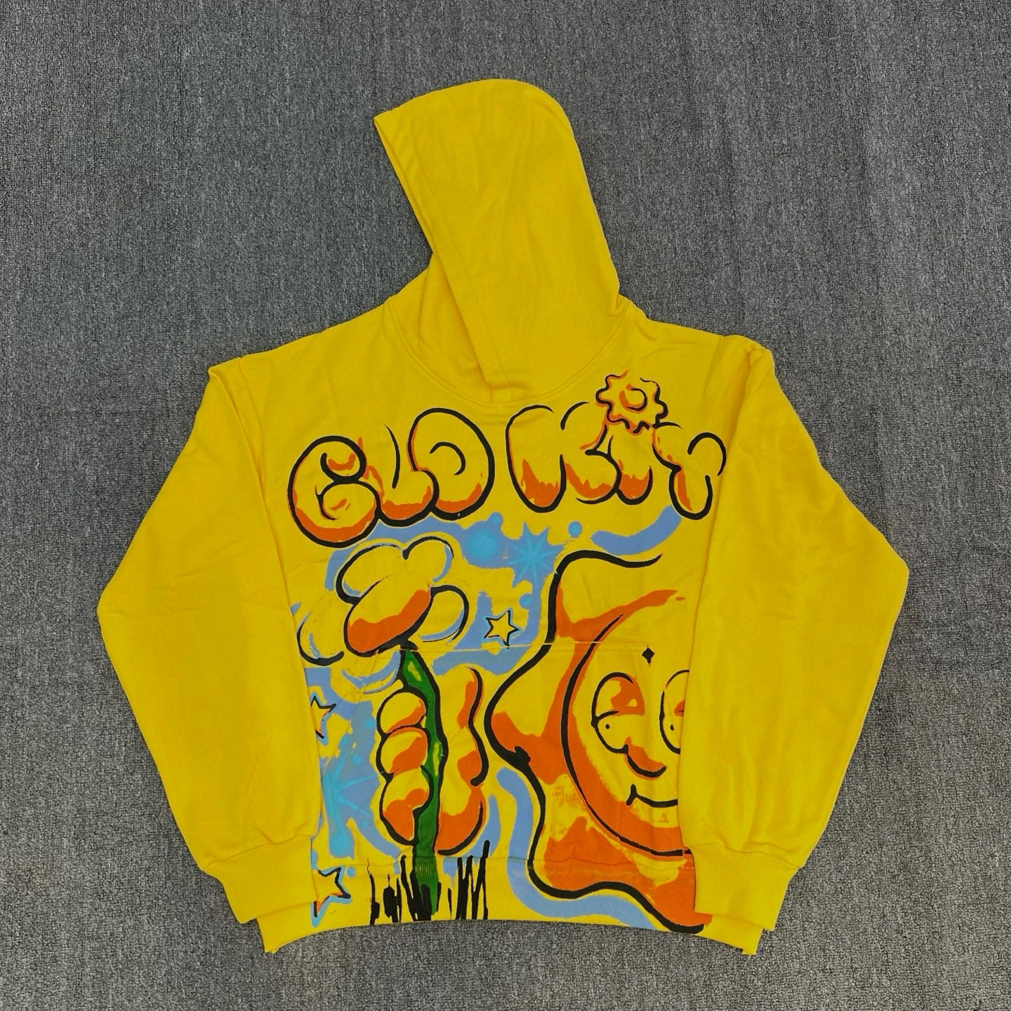 

Glo ex Full Zip Hoodie fiti Creative Yellow Suower Print Sweatirt Loose Fit Casual Wear Spring Autumn Winter