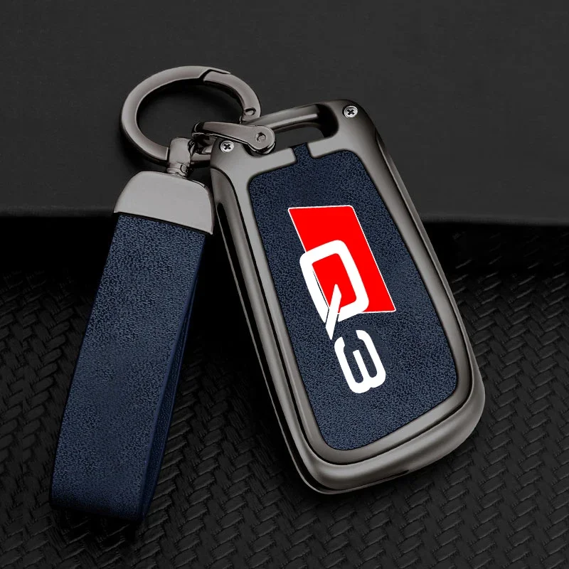 Zinc Alloy Car Key Case Cover Shell For Audi Q3 8U F3 RSQ3 Sportback 2013 2019 2021 Sline Custom LOGO Keychain Auto Accessories