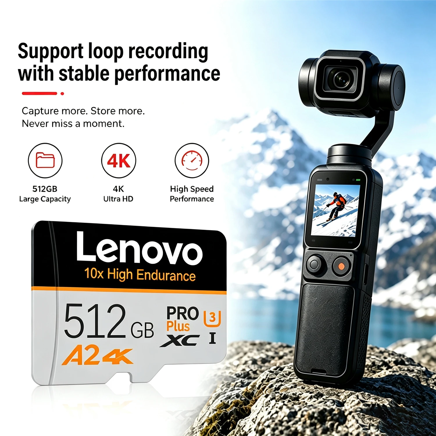 Lenovo 128GB SD Card Memory Card V30 U3 A2 Micro SD Card TF Card 64GB 256GB 512GB High-Speed For Phone DJI Drone Nintendo Switch