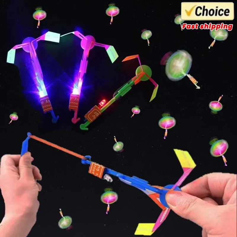 Summer Outdoor Games LED Lights Arrow Slingshots Flying Toys Kids Flying Helicopters Birthday Party Fun Gifts Elastic Slingshots