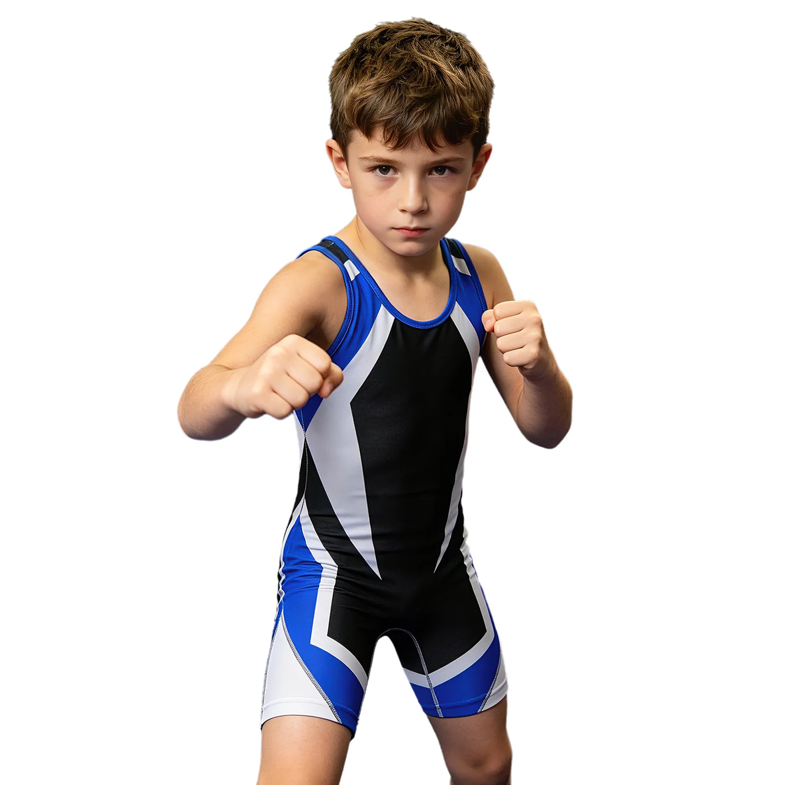 Kids Boys Wrestling Singlet Jumpsuit Sleeveless Color Block Bodysuit Sports Workout Gymnastics Leotard for Exercise Cycling