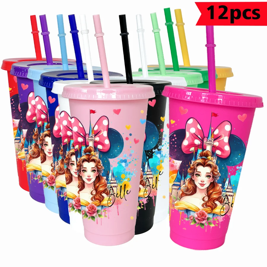 

12 шт./упак. Disney Minnie, замок 26 унций, красочный пластиковый стакан, посуда для питья на день рождения, чашки для сока, кофе