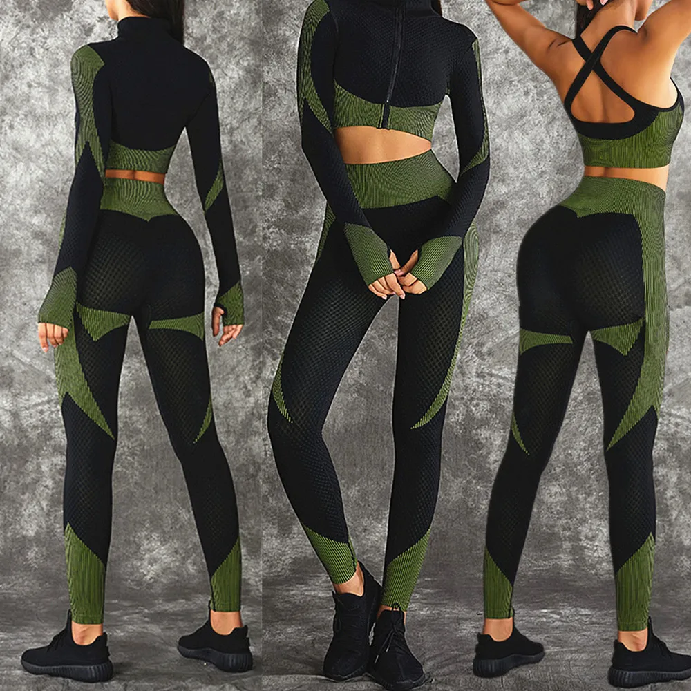 QK 2024 1PCS Warm Seamless Zipper Fitness Long Sleeve Tops Yoga Set Women Sports Pants Gym Active Suits