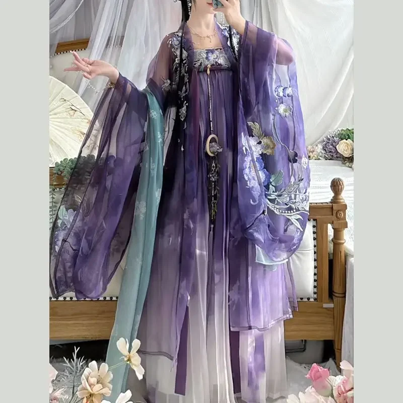 

Chinese Hanfu Dress Women Ancient Traditional Cosplay Costume Vintage Birthday Party Gradient Purple Hanfu Dress Plus Size XL