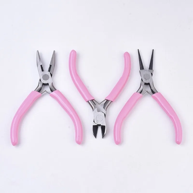 BIESUO Pink Handle Three-piece Set Pliers Diy Jewelry Making Tools Jewelry Accessories