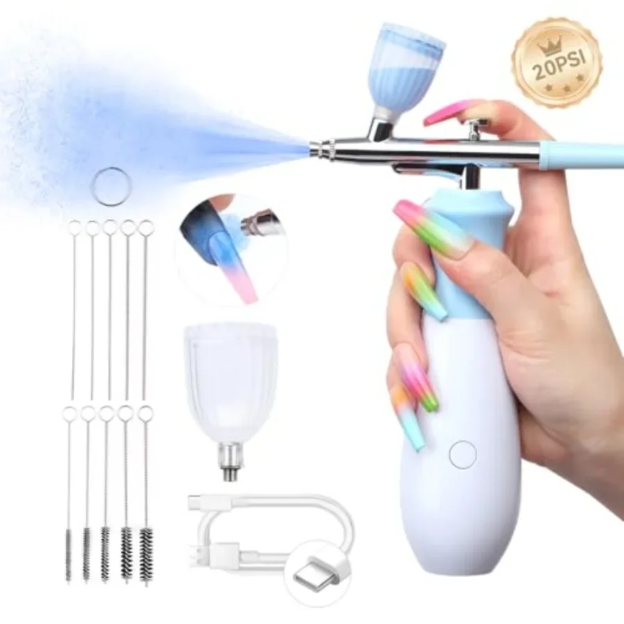 Rechargeable Cordless Airbrush Kit with 3 HighPressure Modes and 0.3 mm Nano Nozzle for Nail Art Portable Airbrush Machine with