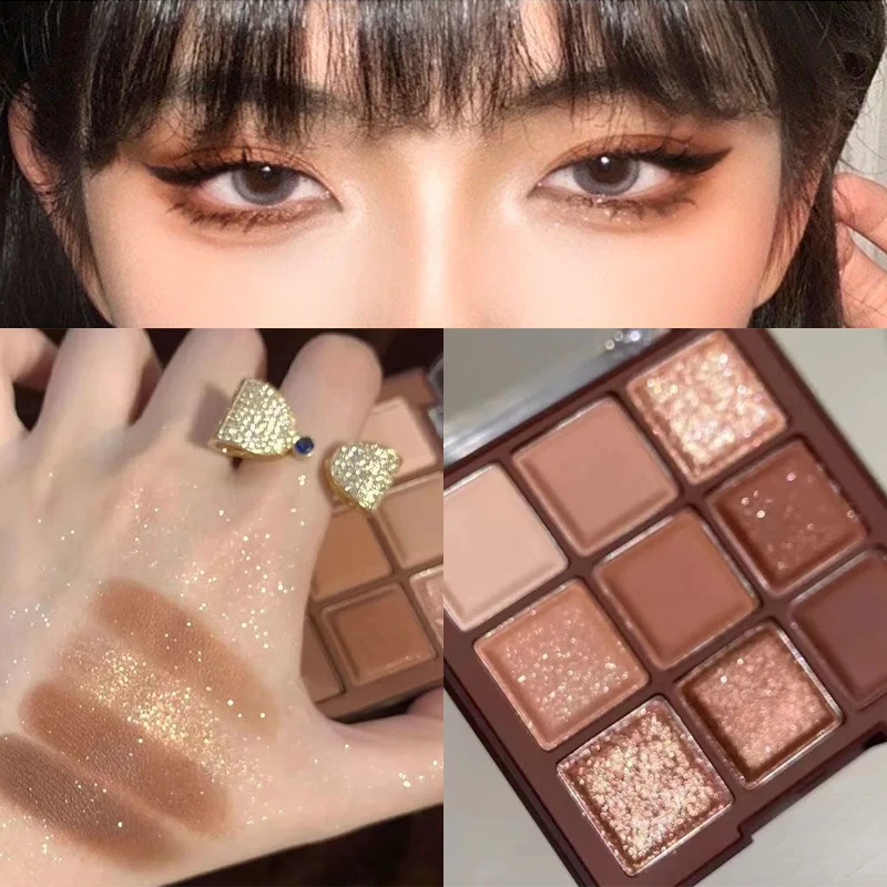 9 Kleuren Chocolade Oogschaduwpalet Matte Glinsterende Oogschaduw Palet Langdurige Charmante Ogen Make-Up Palet Cosmetica