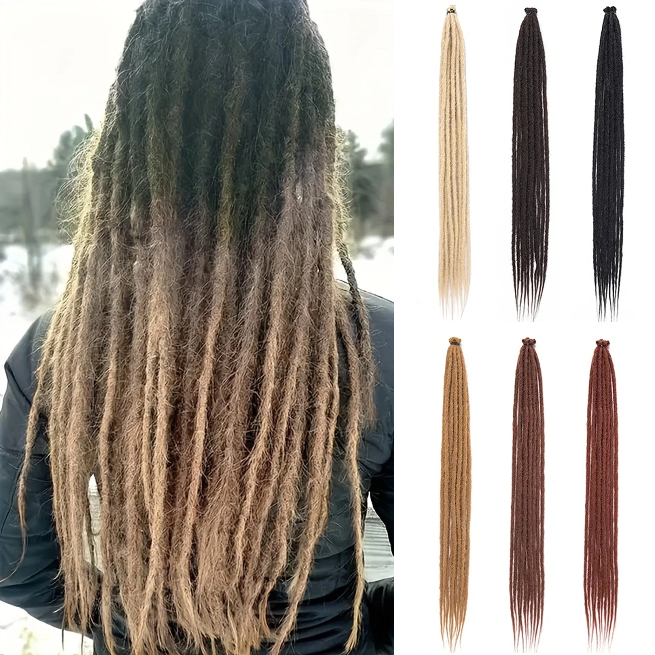 Synthetic Dreadlock Extensions 10 Root/Pack Hippie Single Ended Dreads Ombre Loc Extensions 24 Inch Reggae Style Crochet Hair