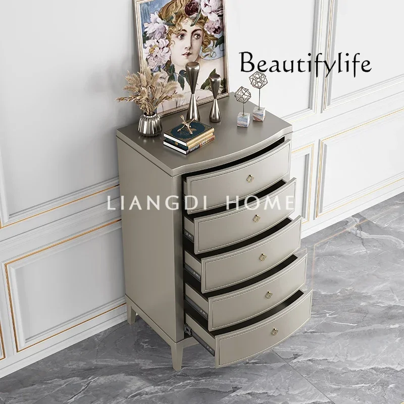 

BJ Modern American Light Luxury Solid Wood Champagne Color Chest Side Cabinet Bedroom Locker Decorative Cabinet