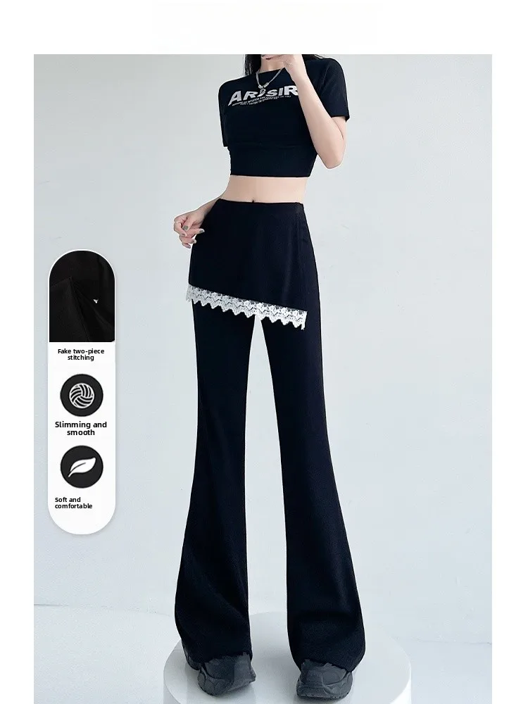 Spodnie do jogi Forever 2 z wysokim stanem, lekko rozszerzane, damskie, codzienne, z koronkowym wykończeniem, nowe, na wiosnę i lato, mieszanka poliestru, bawełny i spandexu.