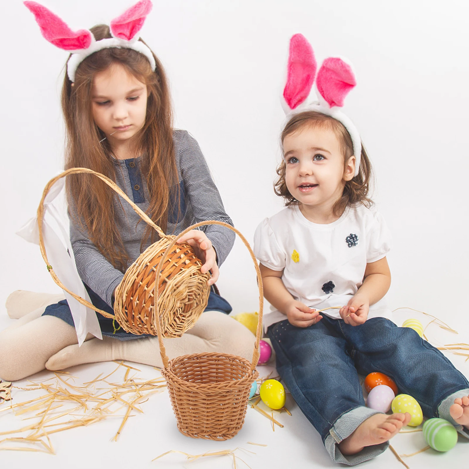 

5pcs Handwoven Egg Shape Flower With Handle Storage Woven Basket For Home Decor Daily Supplies Gift Picnic Basket