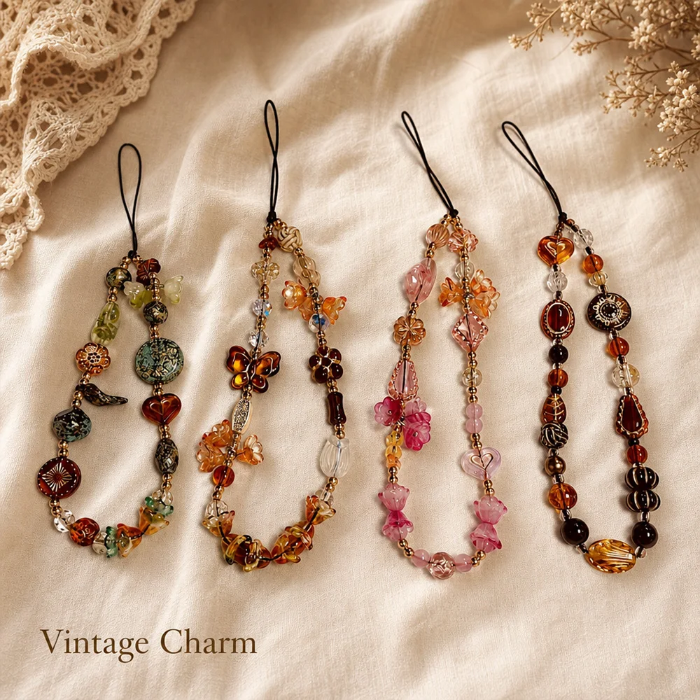 

Fashion Women Beaded Phone Charm Strap Ins Wrist Hanging Ornament Phone Case Keychain CCD Camera Anti-Lost Lanyard