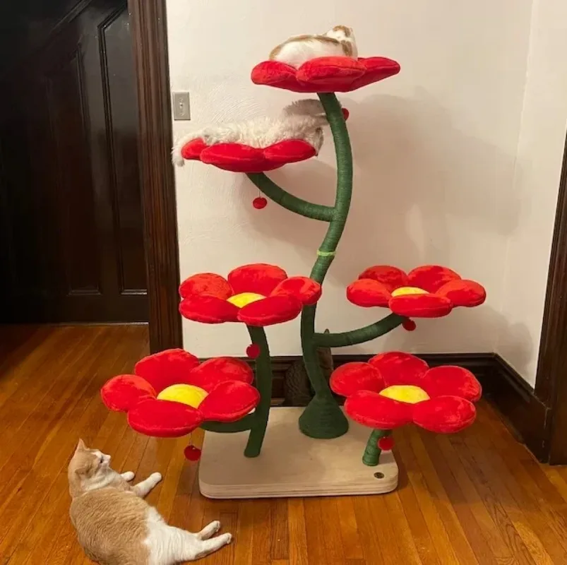 Modern Flower Floral Cat Tree Tower Luxury Cat Condo Climbing Furniture Cat Tree for Kitty Gift