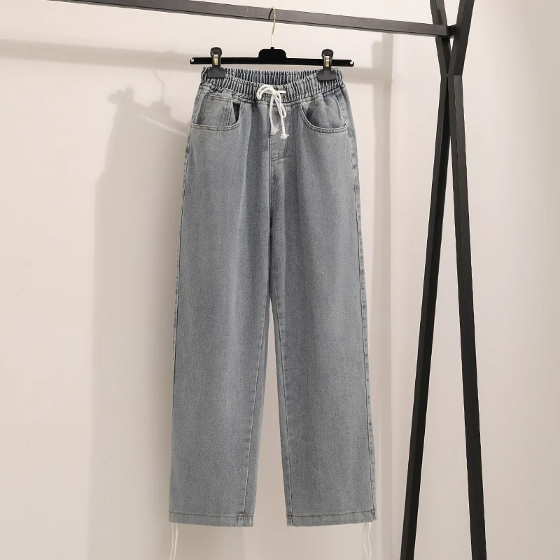 

Loose Straight Leg Men's Jeans Elastic Waist Casual Style Fashion Urban Wear Autumn Spring Korean Version Wide Leg Pants