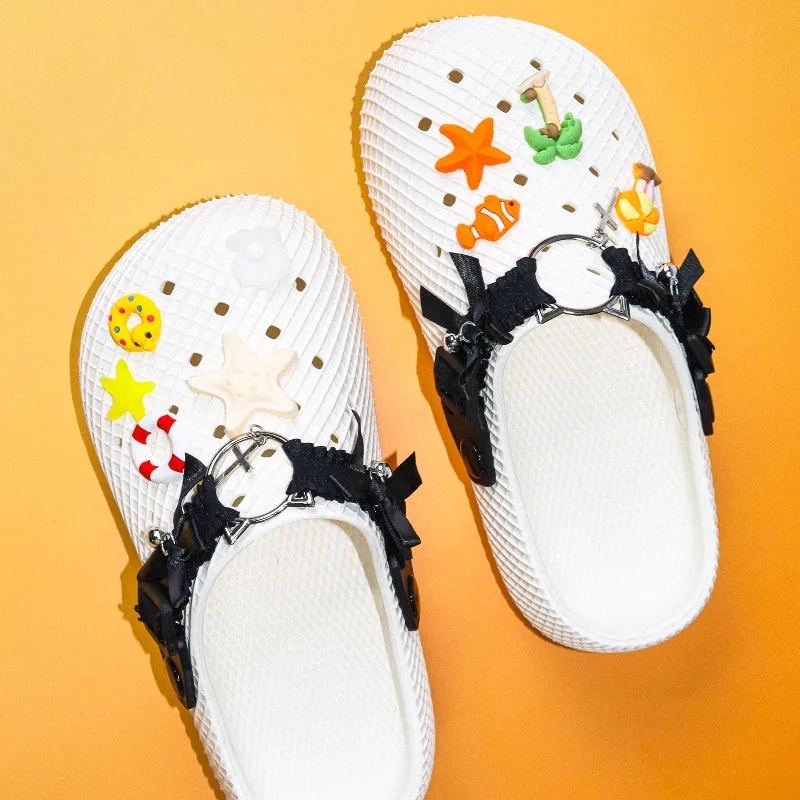 

Женские модные вафельные сабо с черным бантом и ремешком, нескользящие повседневные шлепанцы для пляжа