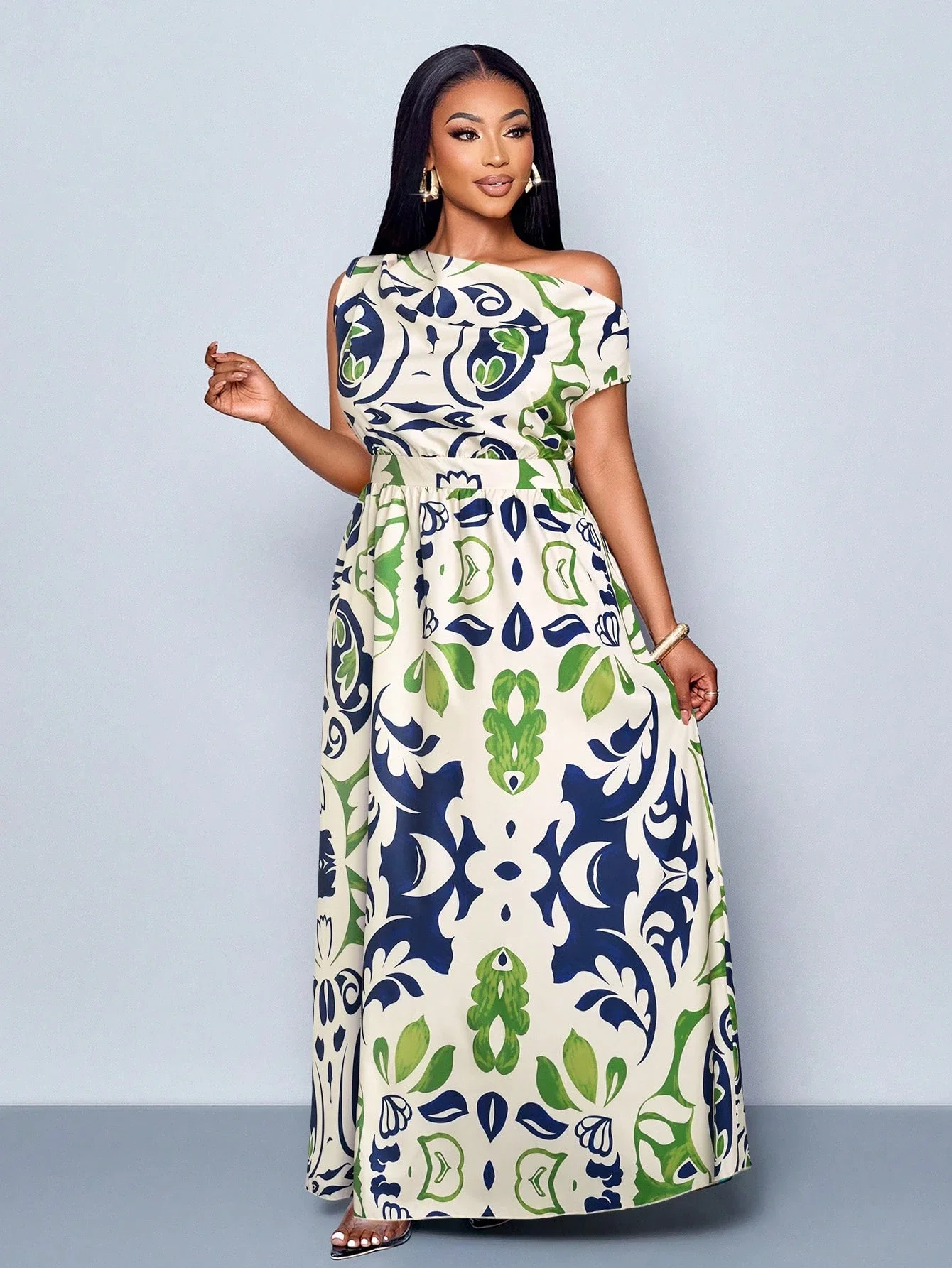 

Элегантное женское платье макси с принтом и открытыми плечами для весны и лета, повседневное, для отпуска